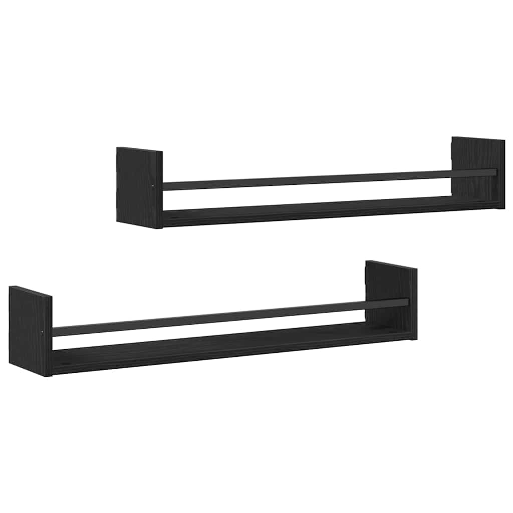Wall Shelf 2 pcs Black Oak 80 x 16 x 14 cm