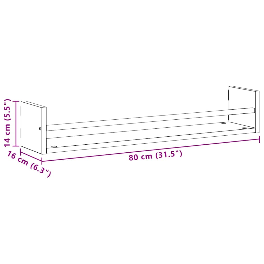 Wall Shelf 2 pcs Black Oak 80 x 16 x 14 cm