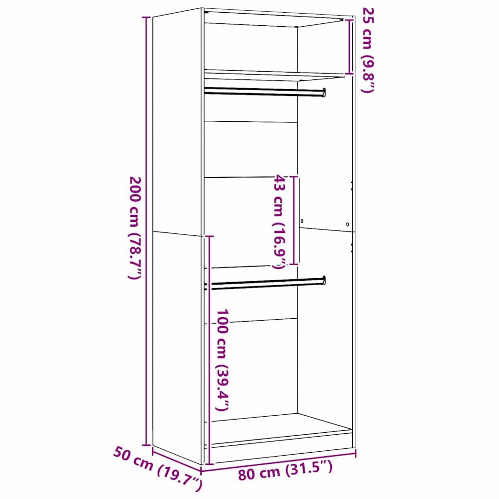 Wardrobe Black Oak 80 x 50 x 200 cm