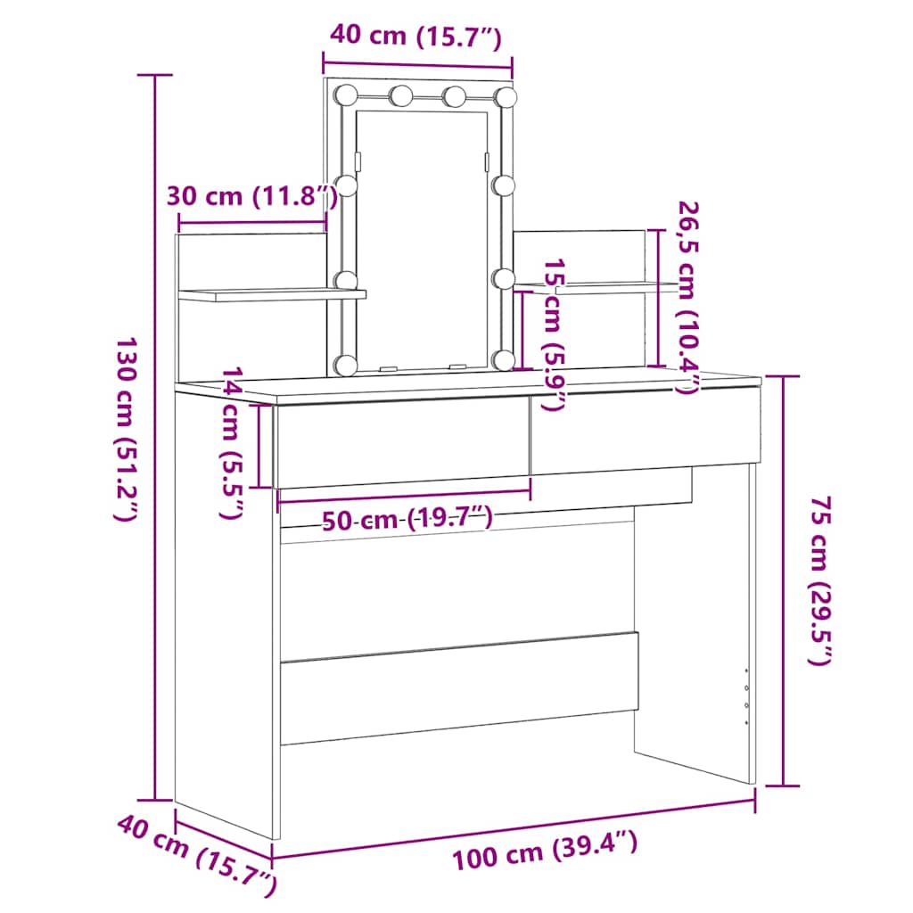 Dressing Table Old Wood 100 x 40 x 130 cm Engineered Wood