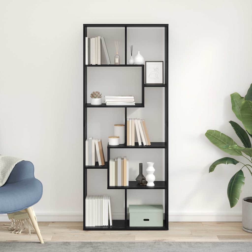 Book Cabinet 8-Tier 67 x 25 x 162 cm Engineered Wood Black Oak