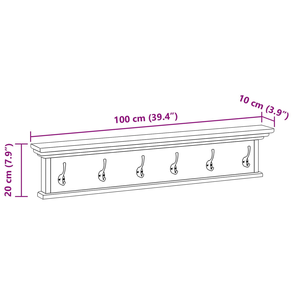 Wall Mounted Coat Rack 100 x 10 x 20 cm Natural Solid Teak Wood