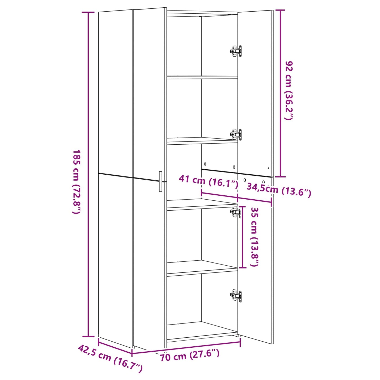 Highboard Artisan Oak 70 x 42.5 x 185 cm