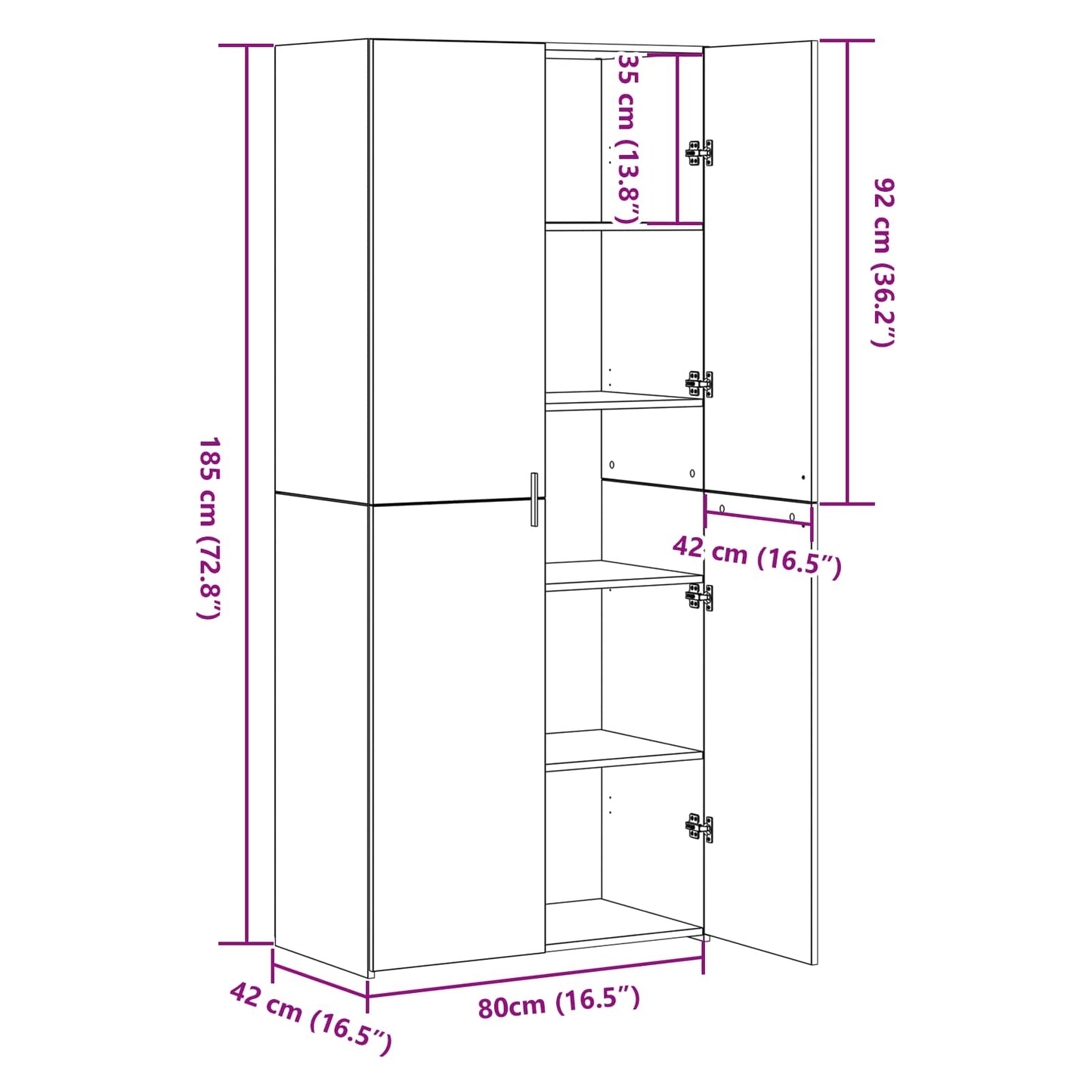 Highboard Black Oak 80 x 42 x 185 cm