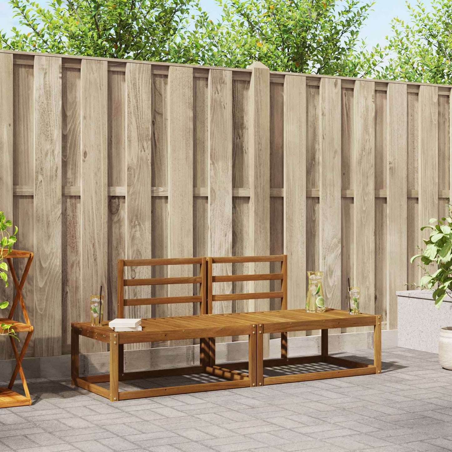Outdoor Sofa Set 2 pcs Natural Solid Acacia Wood
