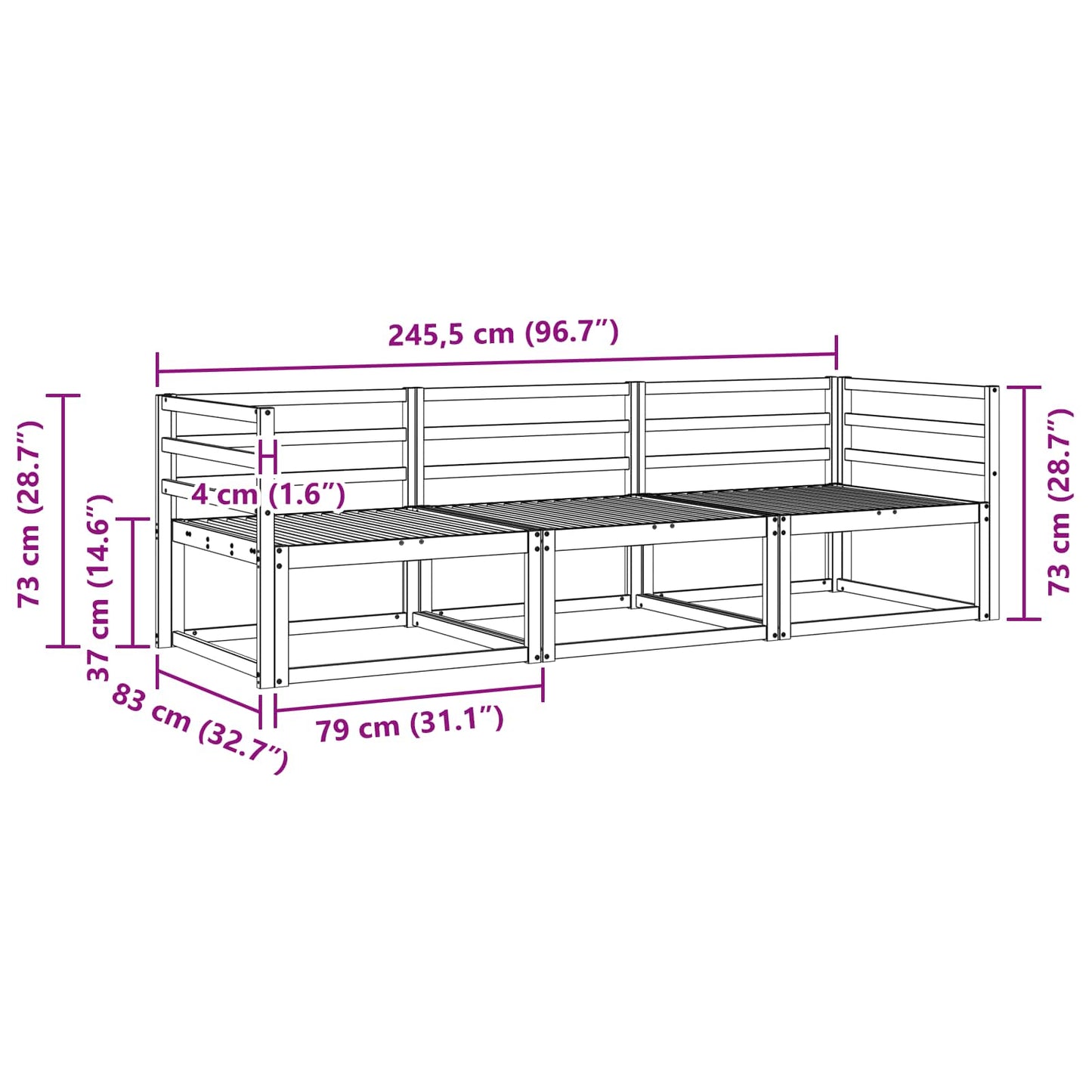 Outdoor Sofa Set 3 pcs Natural Solid Acacia Wood