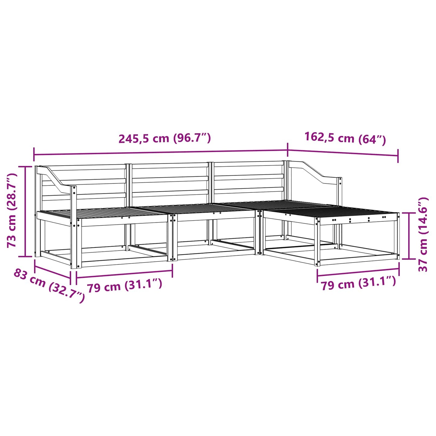 Outdoor Sofa Set 4 pcs Natural Solid Acacia Wood