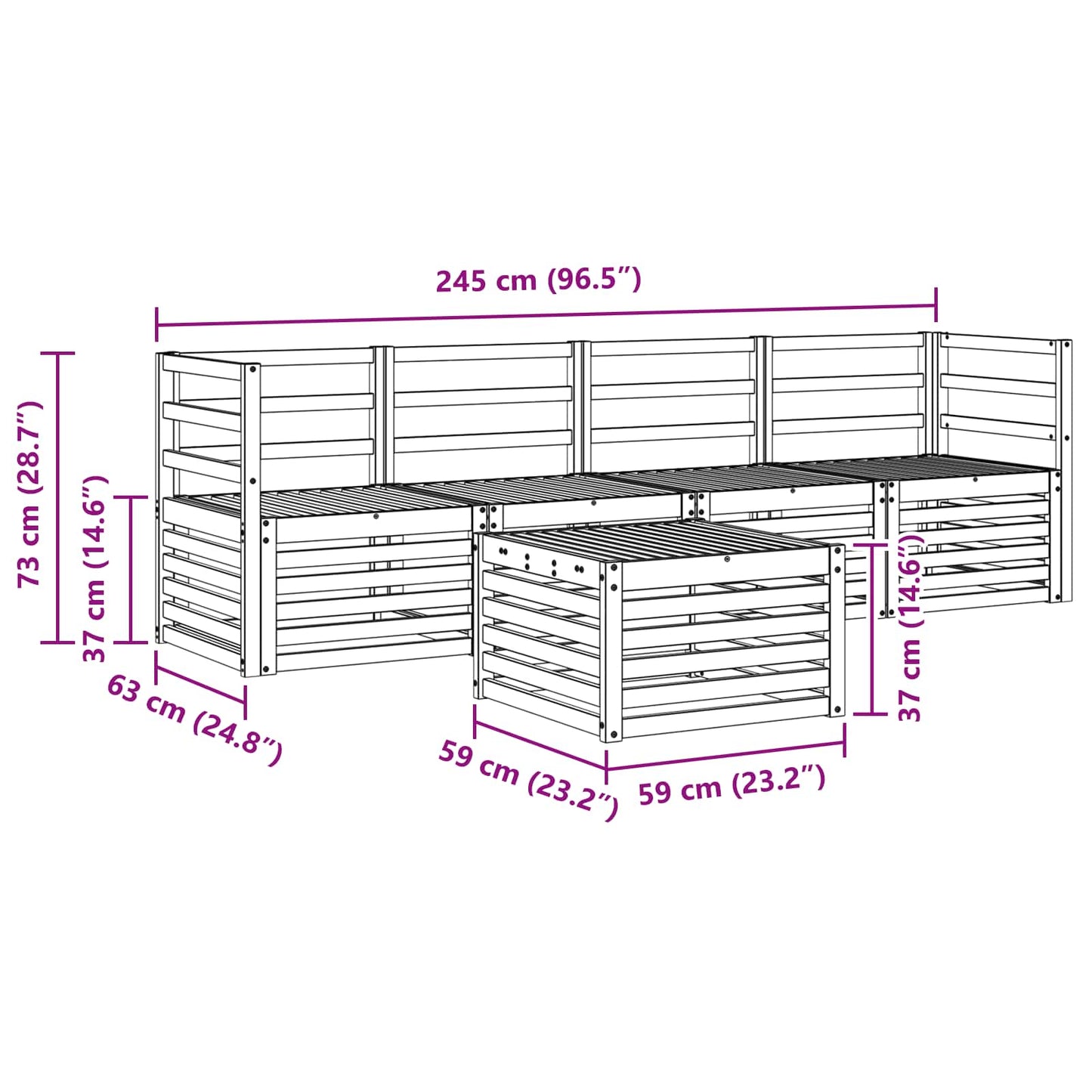 Outdoor Sofa Set 5 pcs Natural Solid Acacia Wood