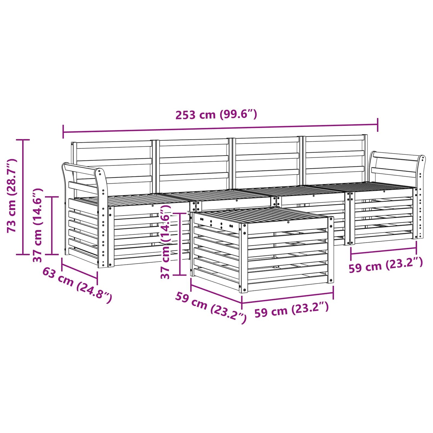 Outdoor Sofa Set 5 pcs Natural Solid Acacia Wood