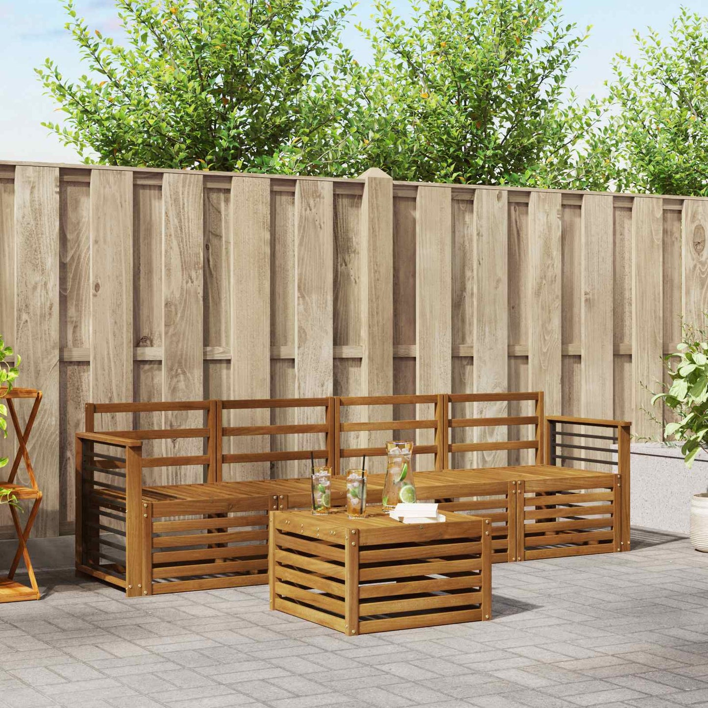 Outdoor Sofa Set 5 pcs Natural Solid Acacia Wood