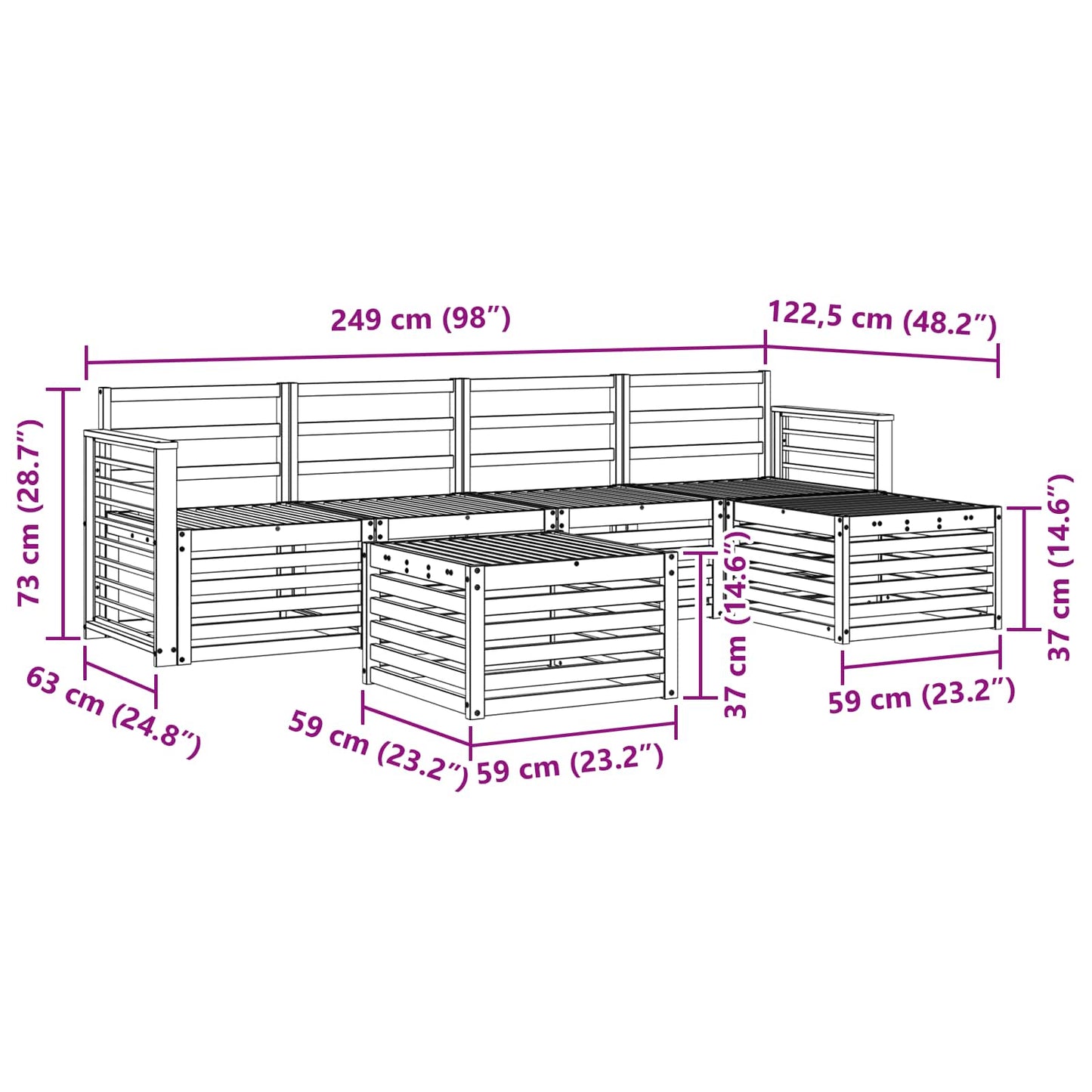 Outdoor Sofa Set 6 pcs Natural