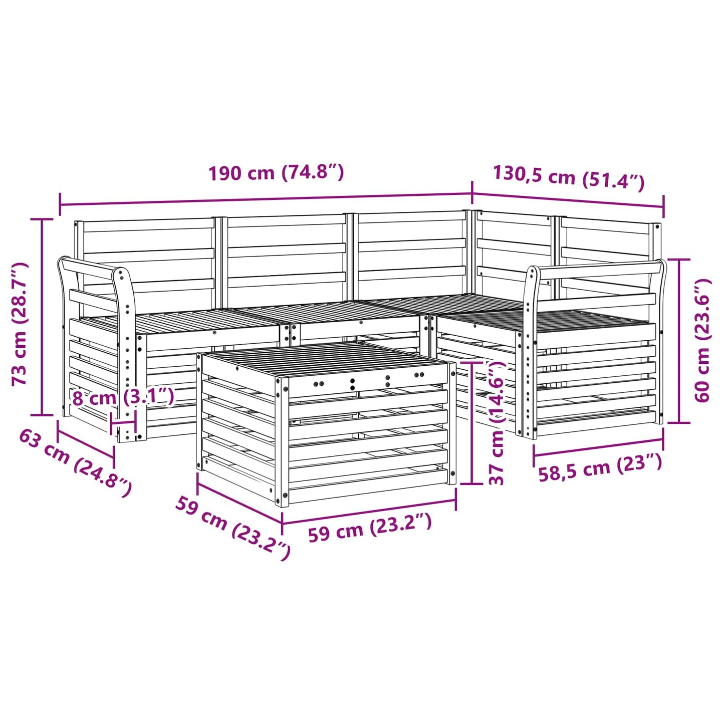 Outdoor Sofa Set 5 pcs Natural Polyester