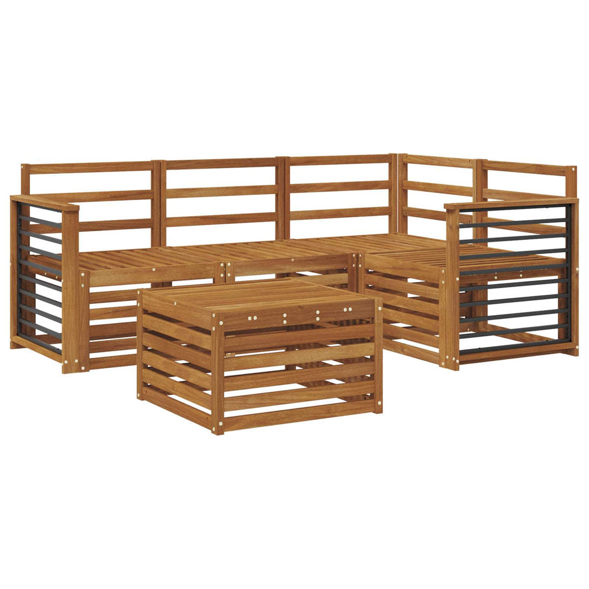 Outdoor Sofa Set 5 pcs 4-Seaters Natural Solid Acacia Wood