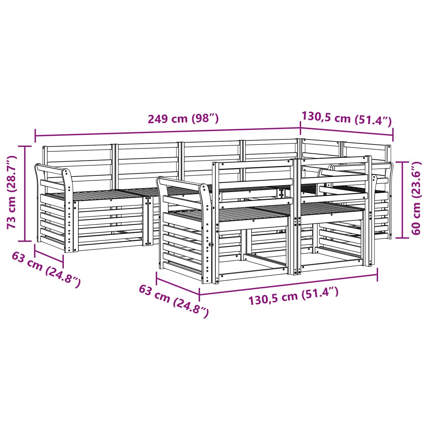 Outdoor Sofa Set 7 pcs Natural Polyester