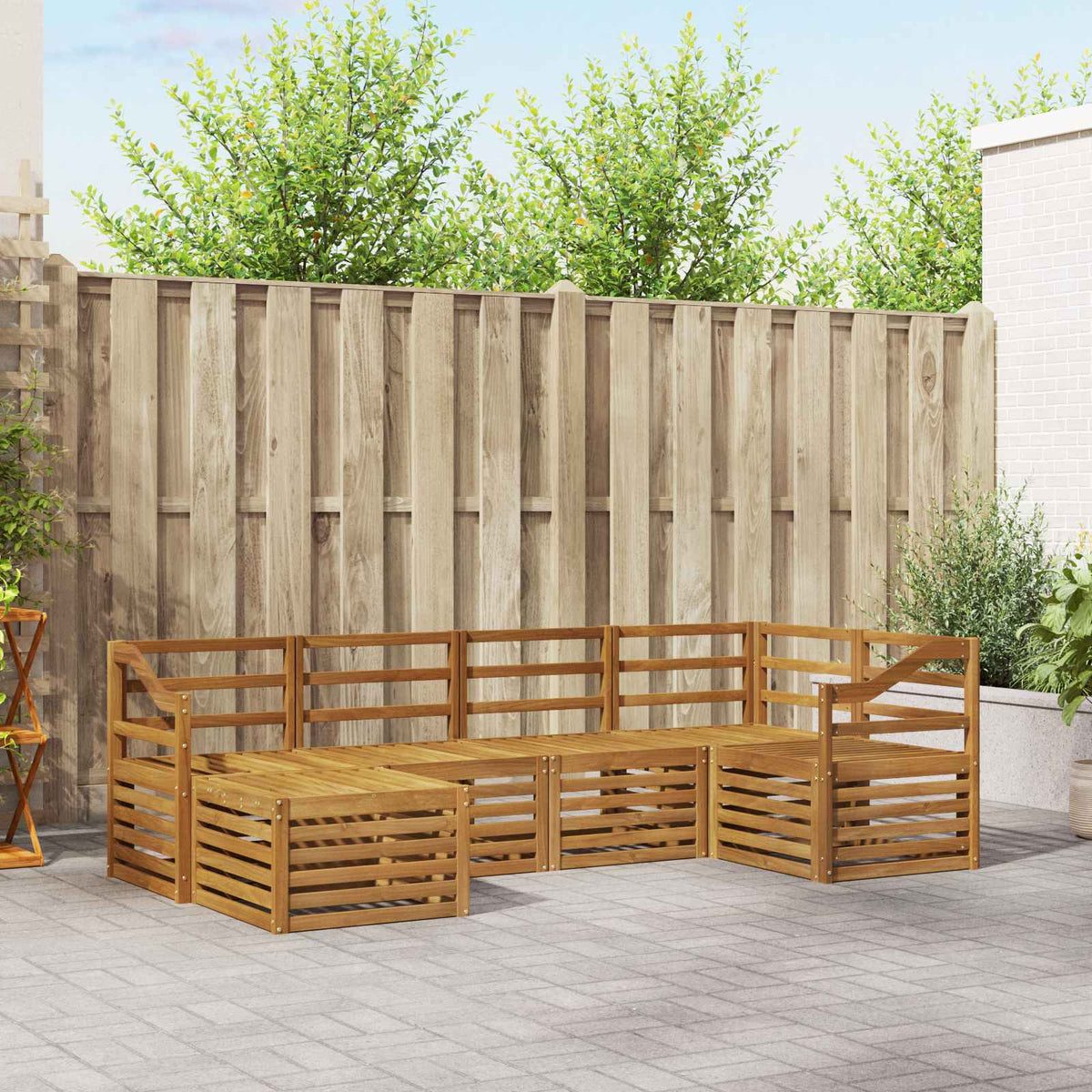 Outdoor Sofa Set 6 pcs 5-Seaters Natural Solid Acacia Wood