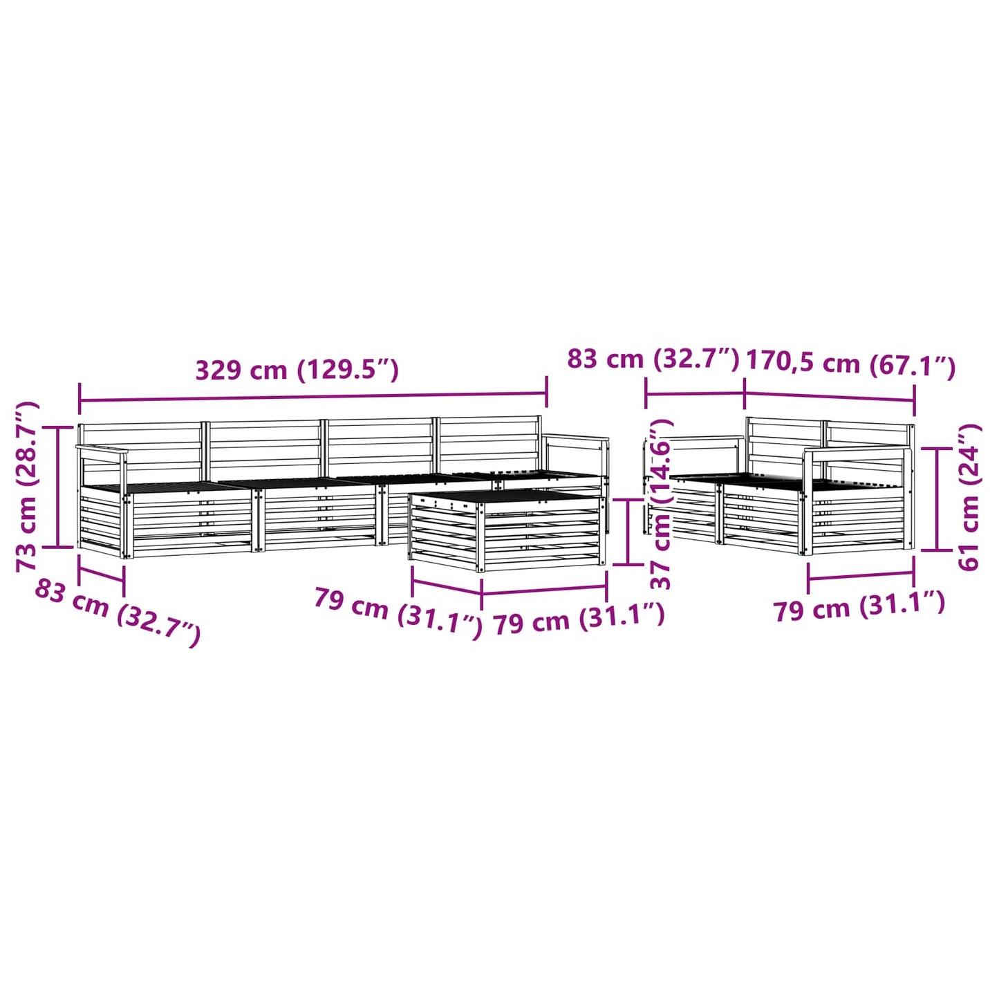 Outdoor Sofa Set 7 pcs Natural Solid Acacia Wood