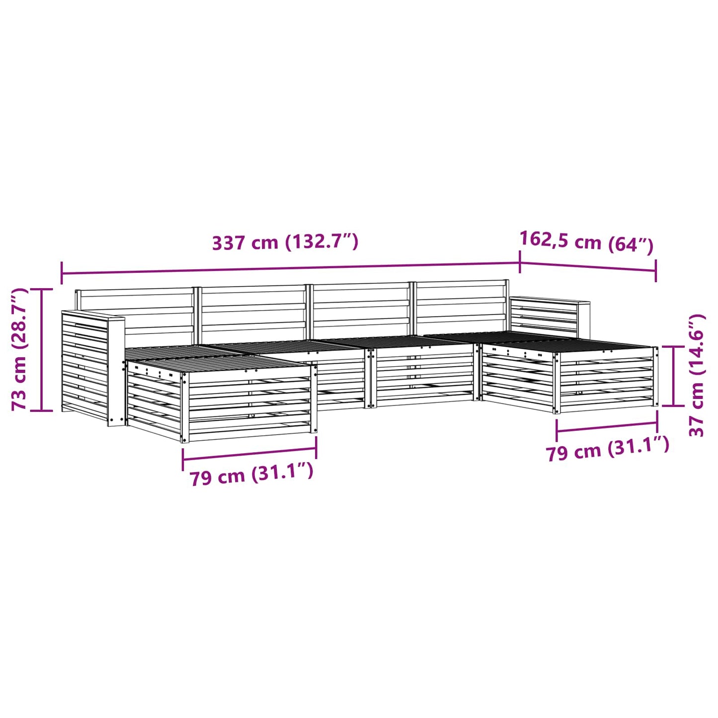 Outdoor Sofa Set 6 pcs Natural Solid Acacia Wood
