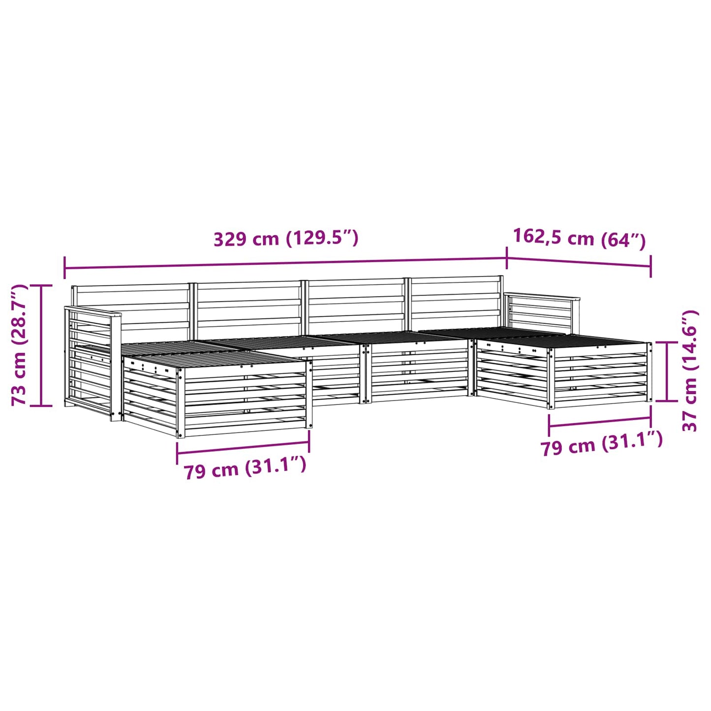 Outdoor Sofa Set 6 pcs Natural Solid Acacia Wood
