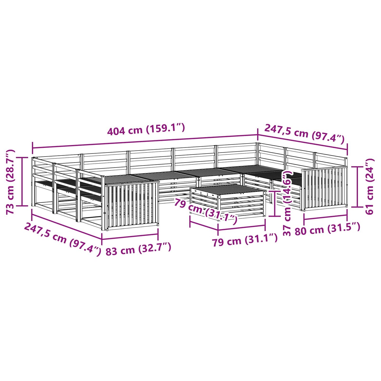 Outdoor Sofa Set 10 pcs Natural Solid Acacia Wood