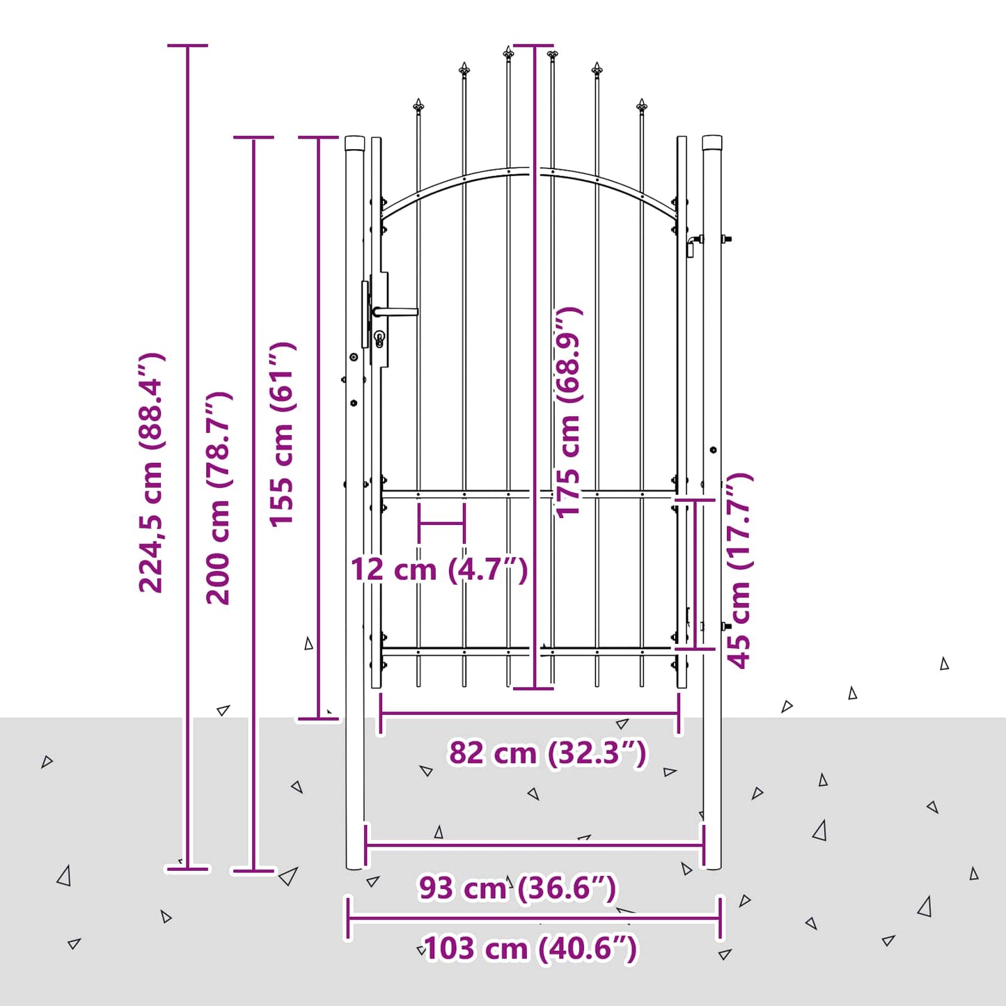 Garden Gate WOERDEN 175 x 100 cm Steel Grey Lockable