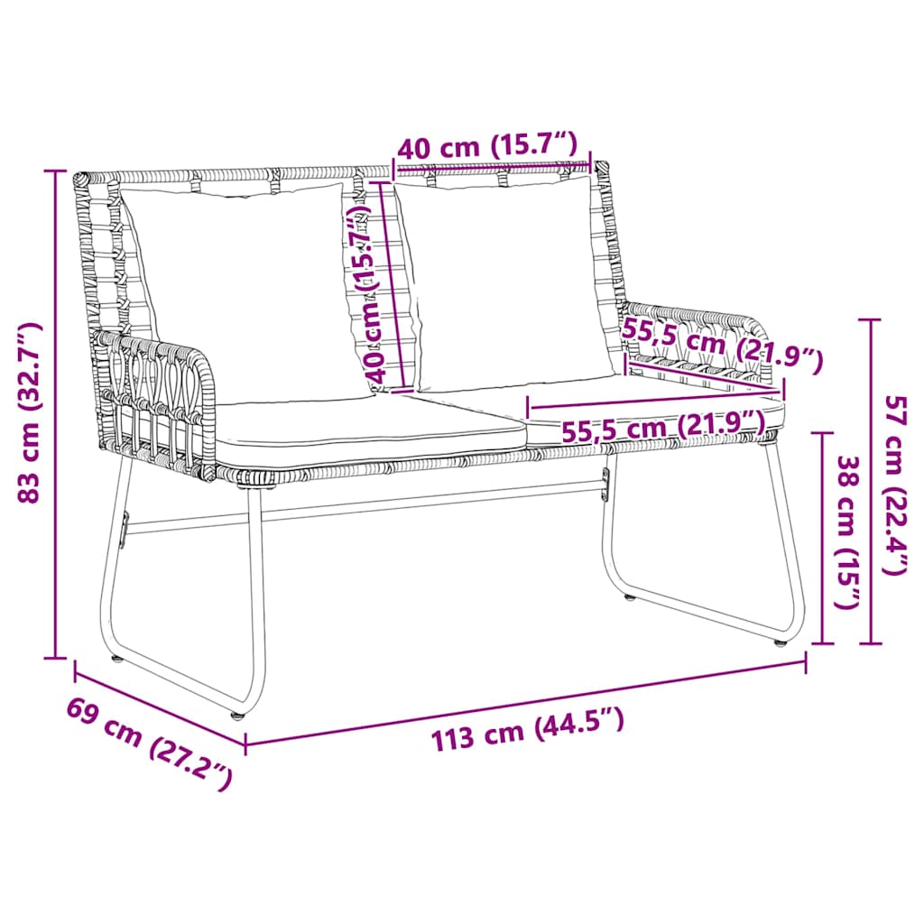 Garden Bench Brown and Cream Poly Rattan