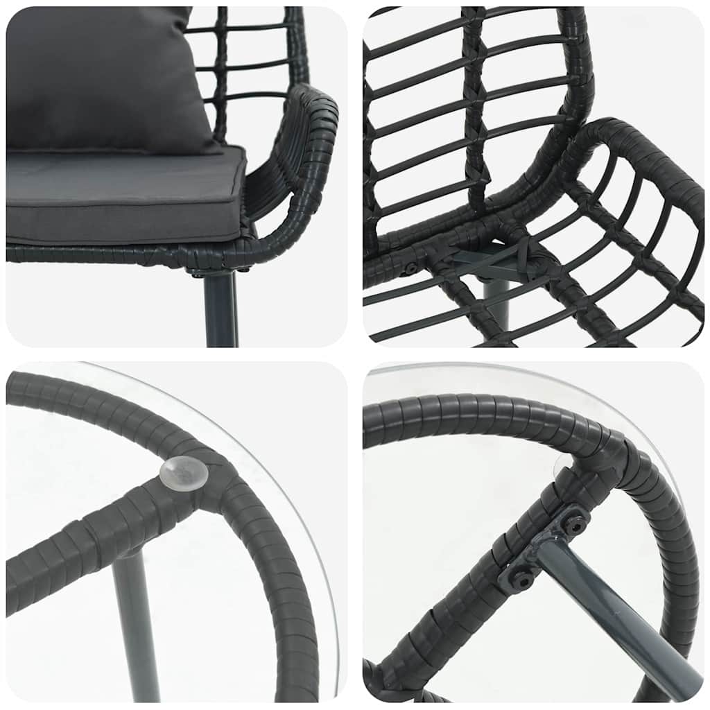Garden Dining Set 3 pcs Black and Anthracite Poly Rattan