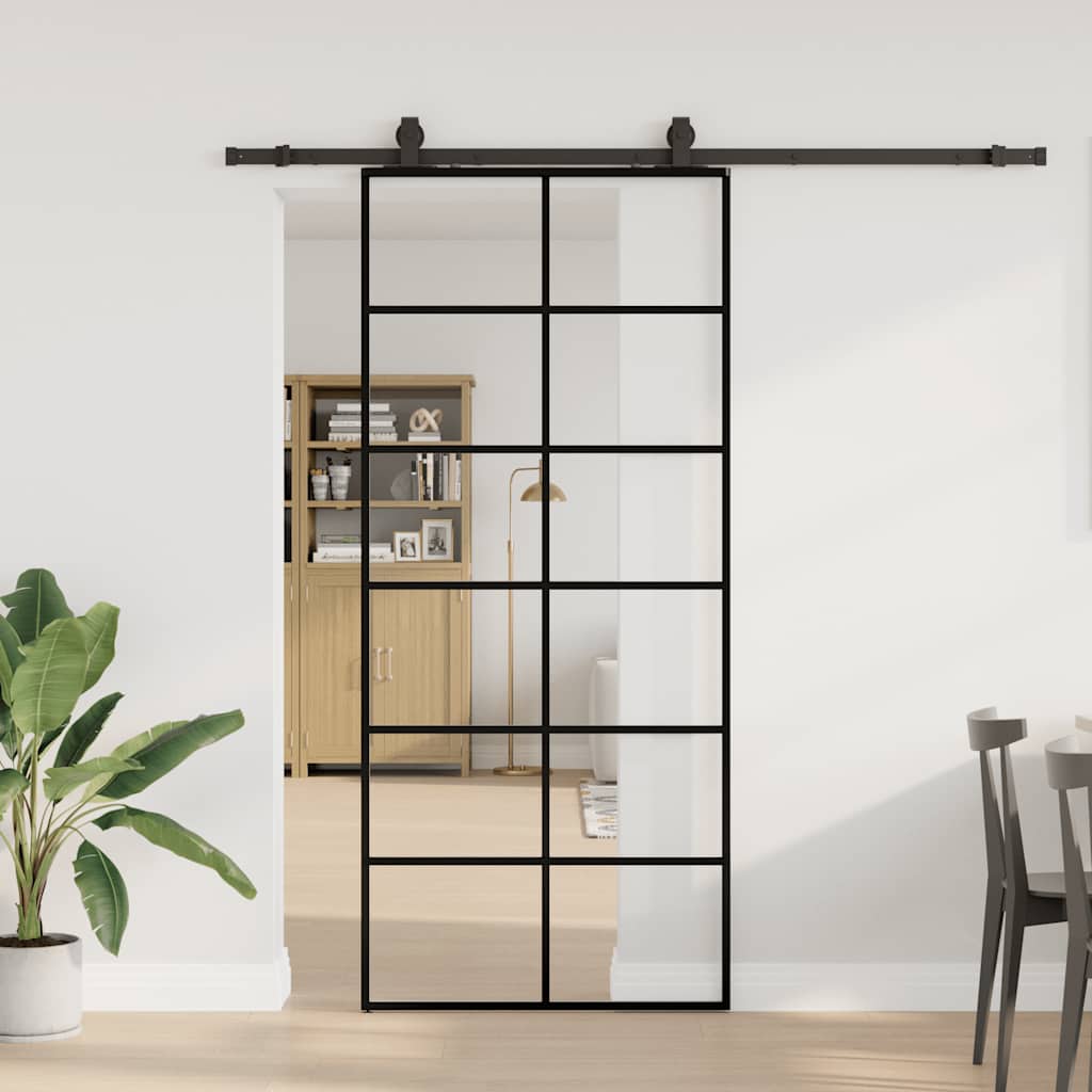Sliding Door with Hardware Set Black 90x205 cm ESG Glass