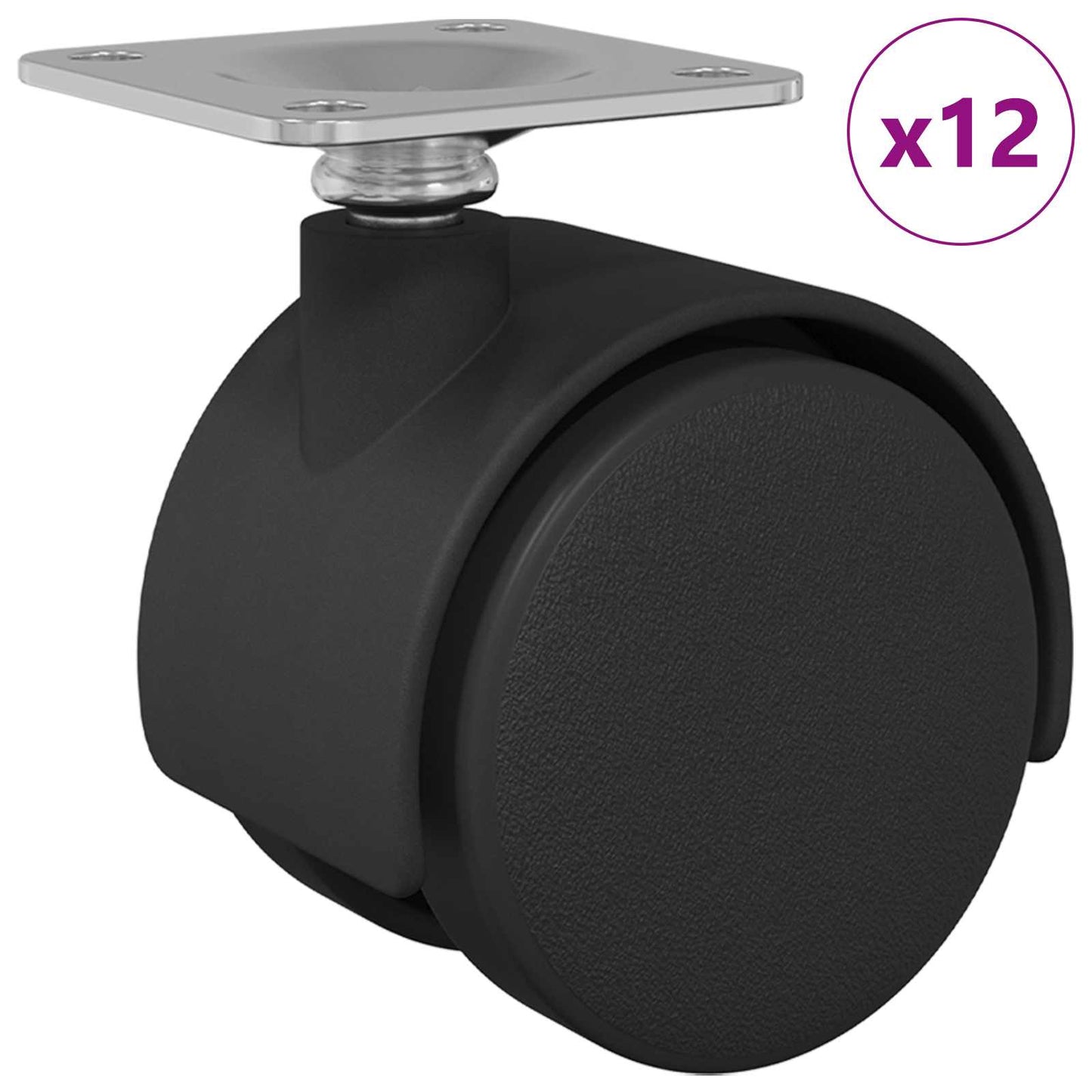 Swivel Castor 12 pcs Black 39.5 x 39.5 x 37.8 mm Iron and PP