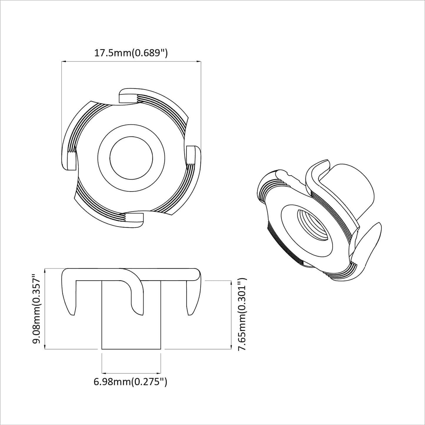 Pronged T-nut 7200 pcs Silver M6 mm Steel