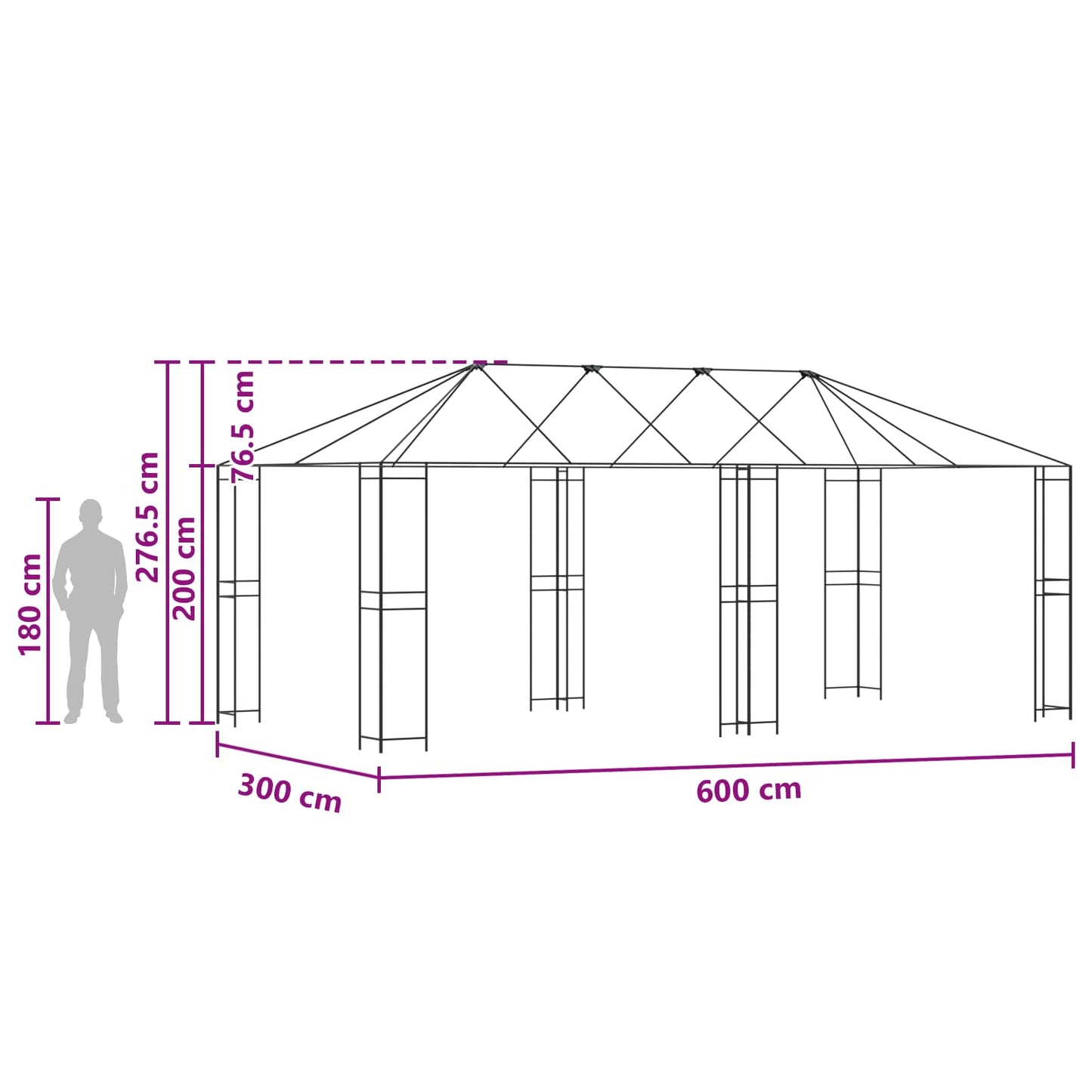 Gazebo Frame Without Gazebo Fabric 6 x 3 m Black Steel