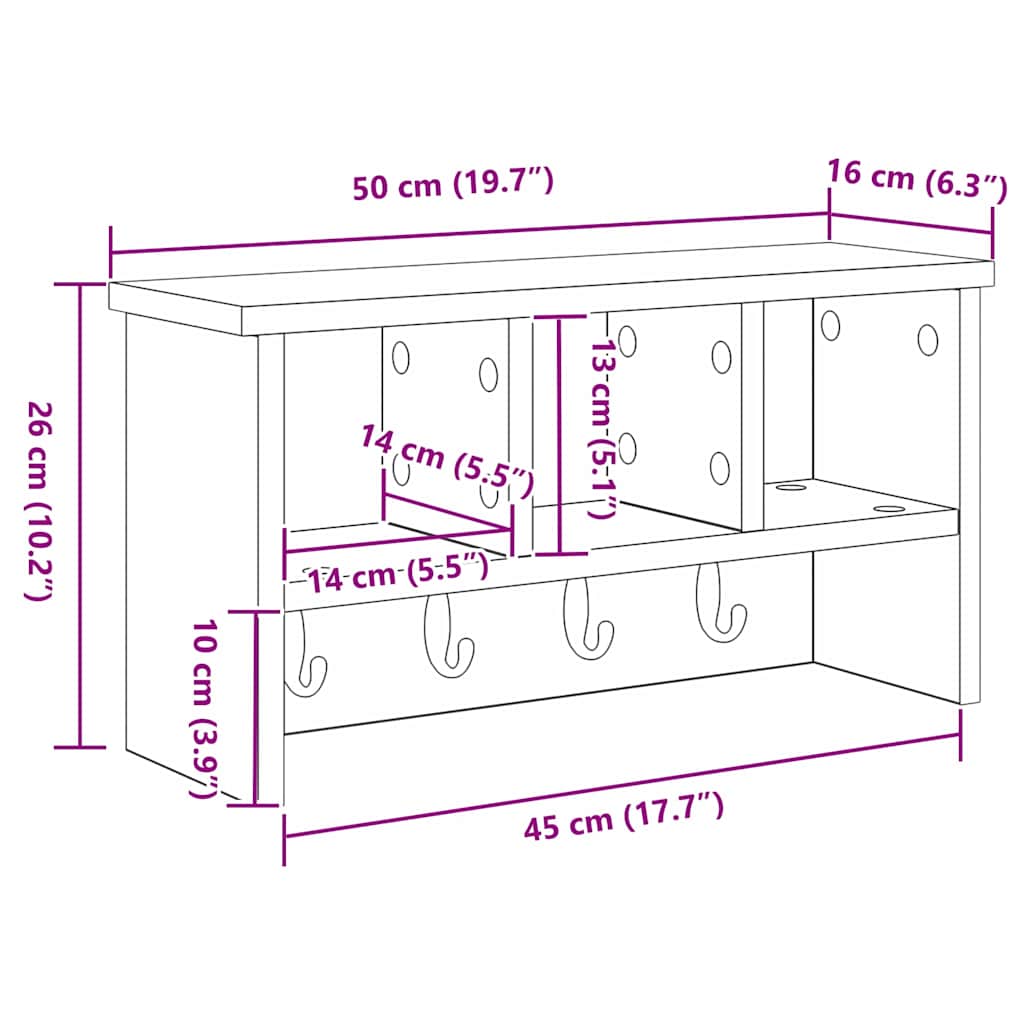 Wall-Mounted Coat Rack Black Oak 50 x 16 x 26 cm