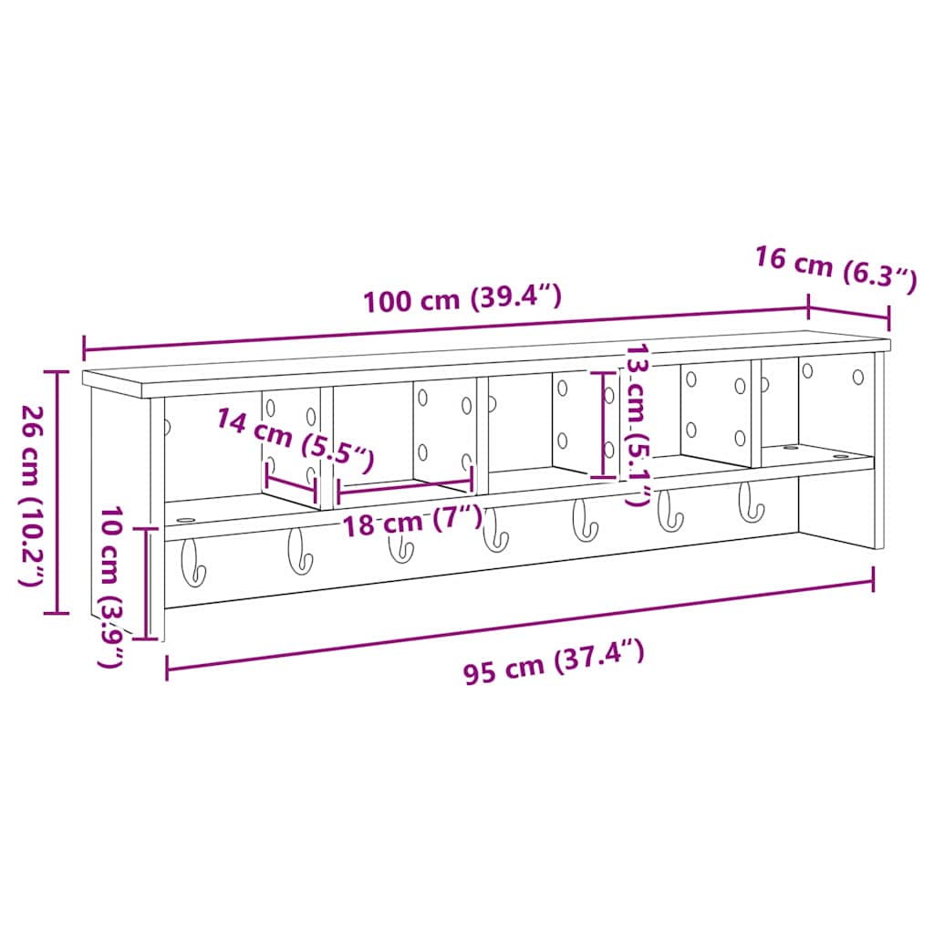 Wall-Mounted Coat Rack Concrete Grey 100 x 16 x 26 cm