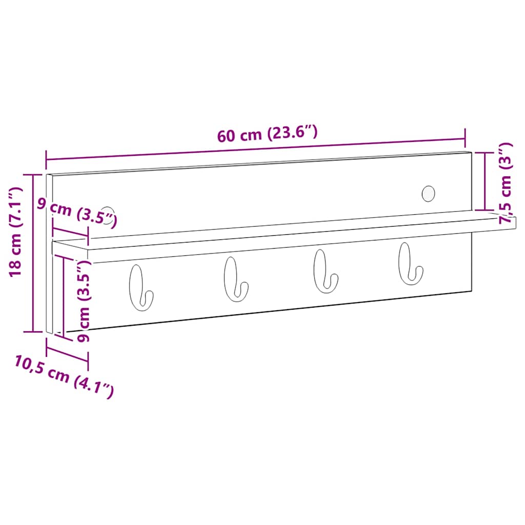 Wall-Mounted Coat Rack Smoked Oak 60 x 10.5 x 18 cm