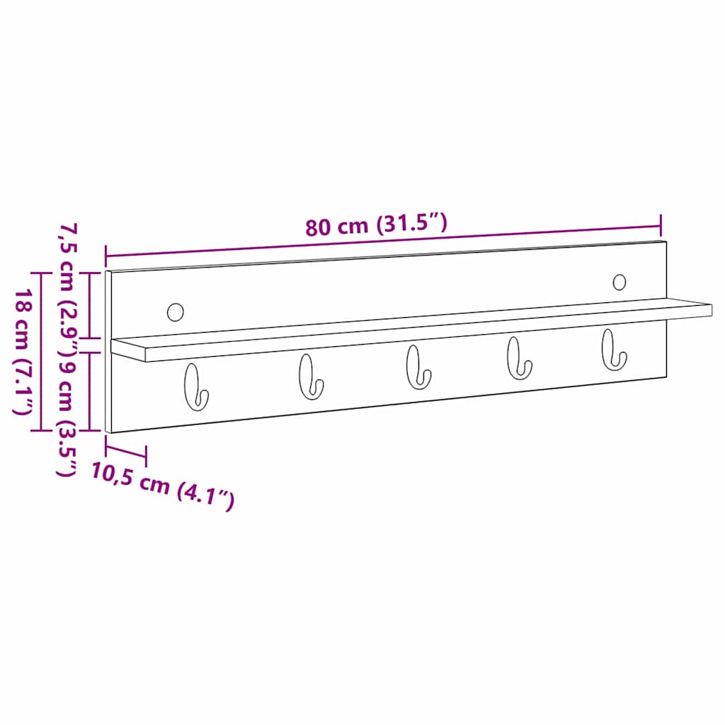 Wall-Mounted Coat Rack Black Oak 80 x 10.5 x 18 cm