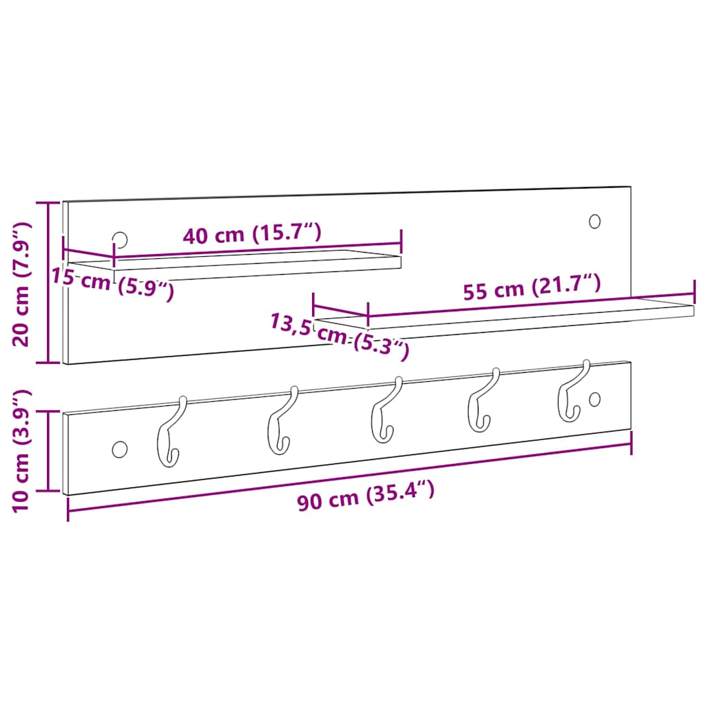 Wall-Mounted Coat Rack Smoked Oak 90 x 15 x 36 cm