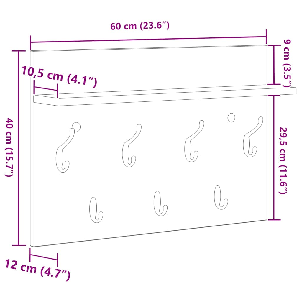 Wall-Mounted Coat Rack White 60 x 40 x 12 cm