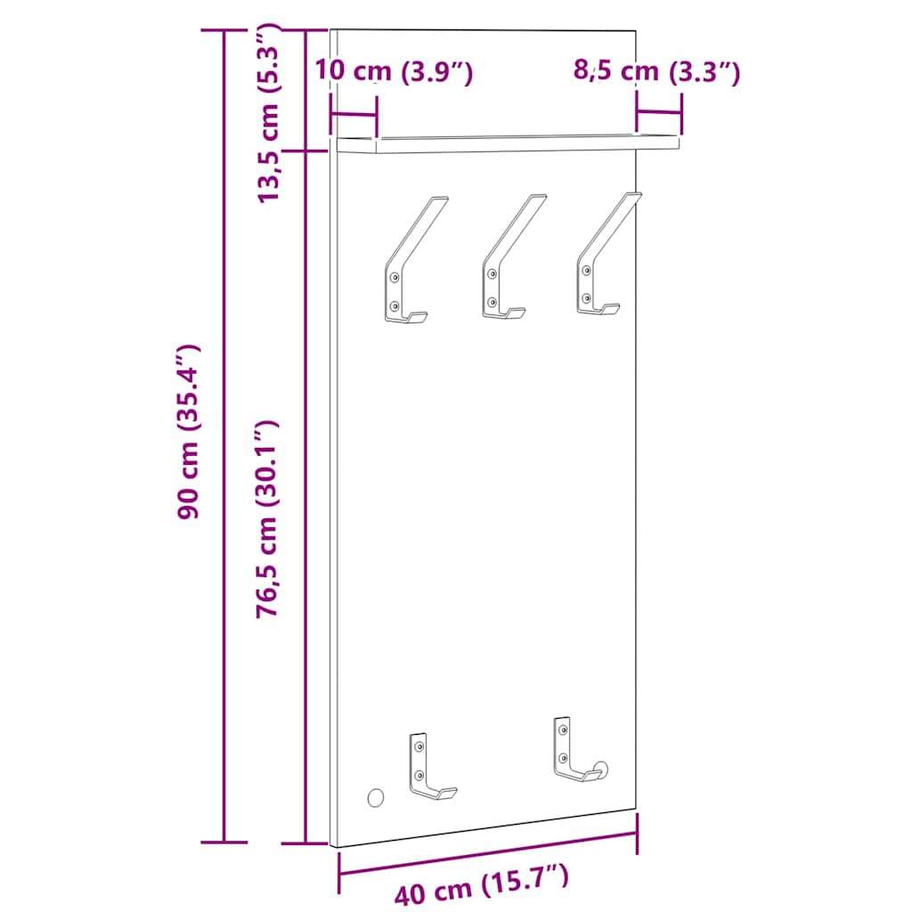 Wall-Mounted Coat Rack Black Oak 40 x 10 x 90 cm