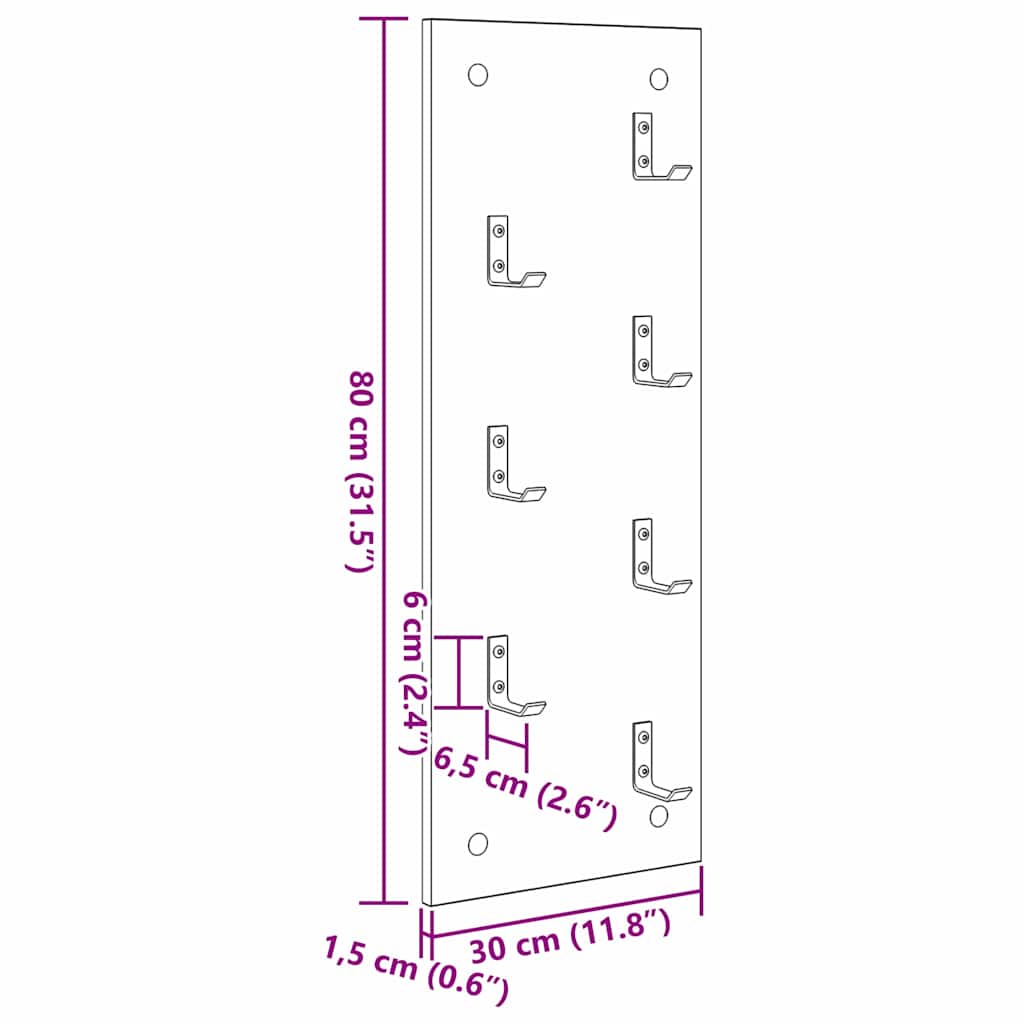 Wall-Mounted Coat Rack Grey Sonoma 30 x 1.5 x 80 cm