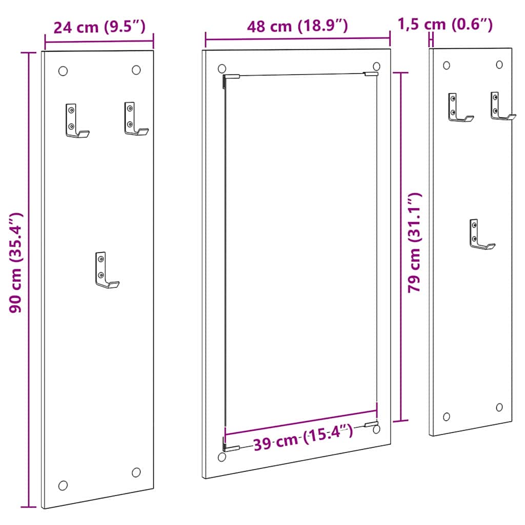 Wall-Mounted Coat Rack Black Oak 96 x 1.5 x 90 cm