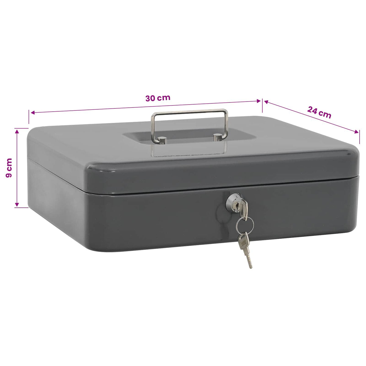 Cash Box with Lock Dark grey 30 x 24 x 9 cm Steel