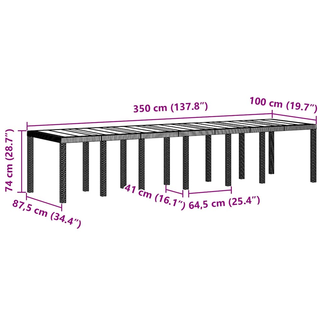 Garden Table White 350 x 100 x 74 cm Poly Rattan
