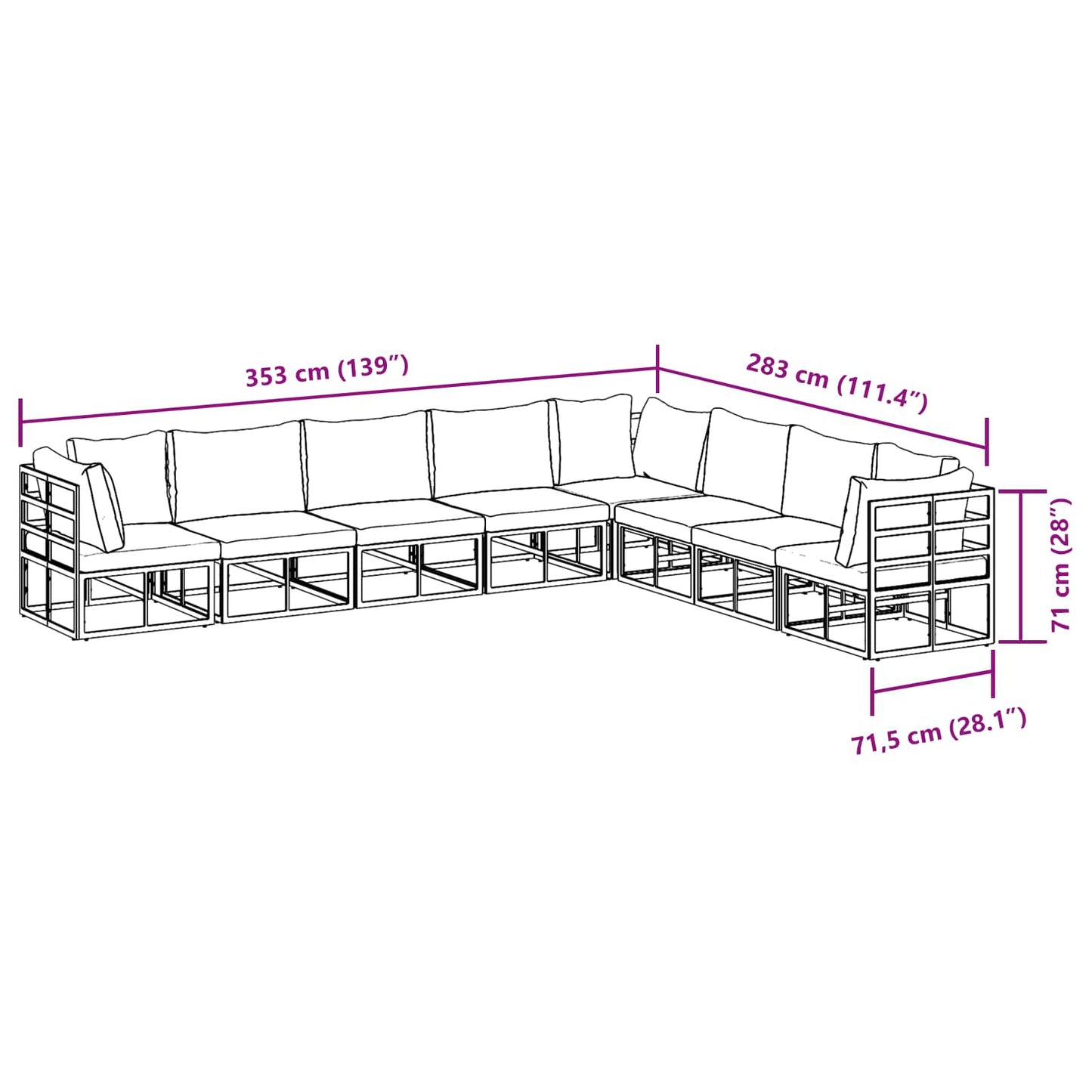 Garden Sofa Set 8 pcs Black Aluminium