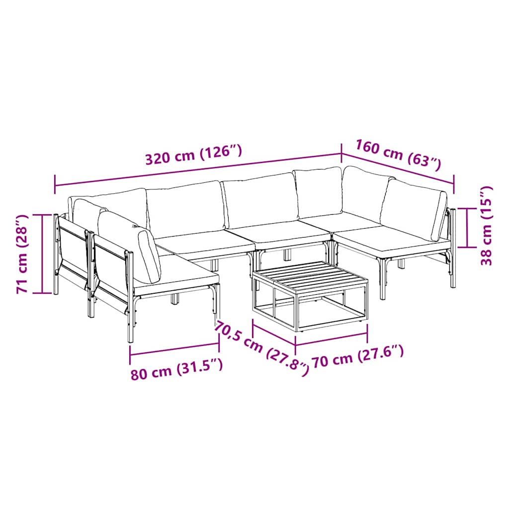 Garden Sofa Set 7 pcs Black Steel