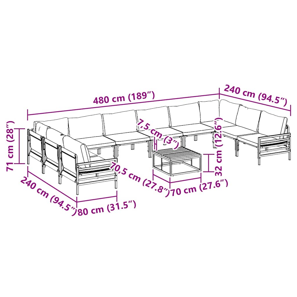 Garden Sofa Set 11 pcs Black Steel