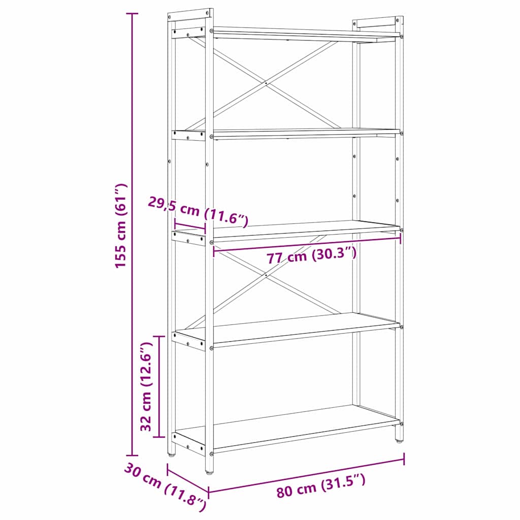 Bookshelf 80 x 30 x 155 cm Engineered Wood Grey sonoma