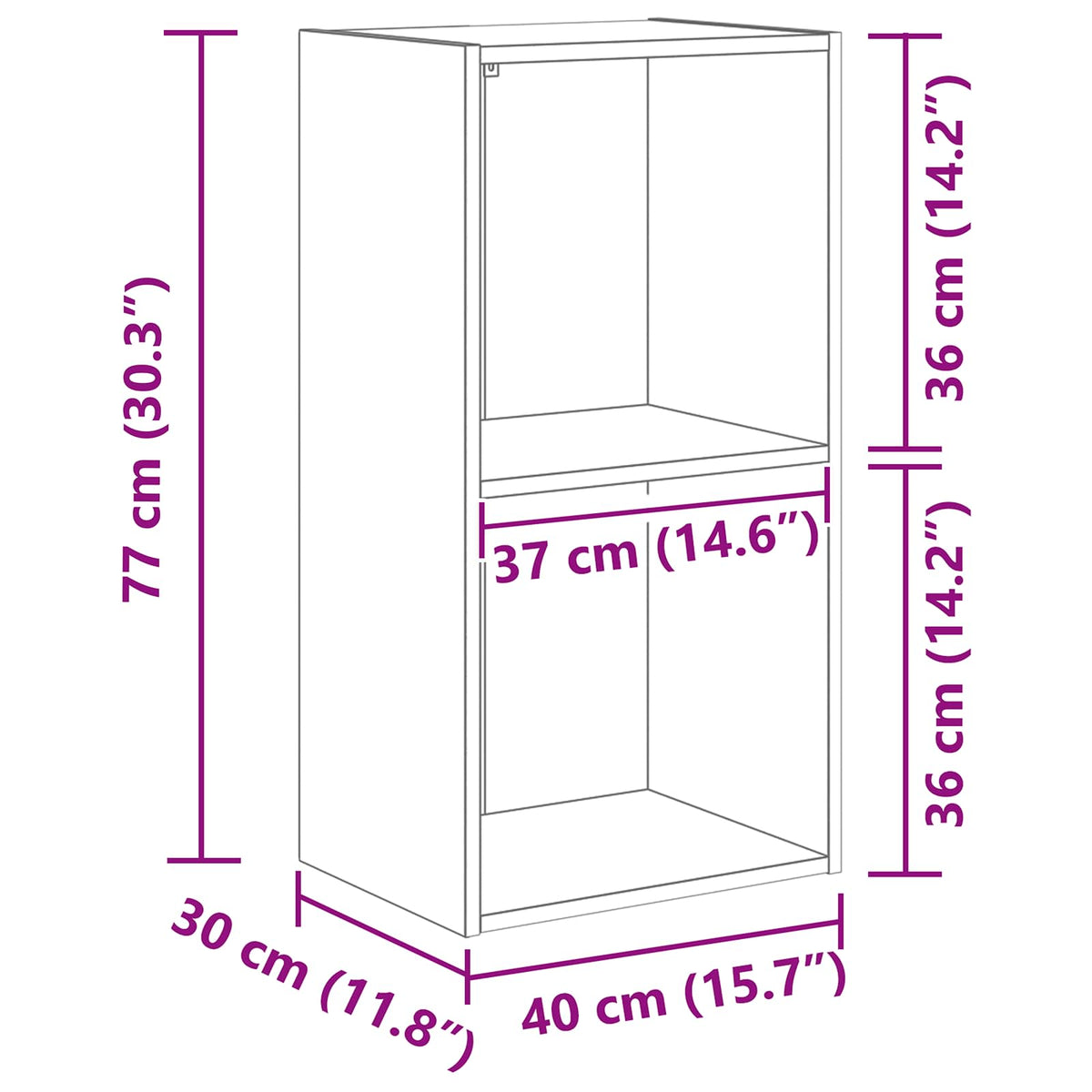 Bookshelf 2-Tier 40 x 30 x 77 cm Engineered Wood Black Oak