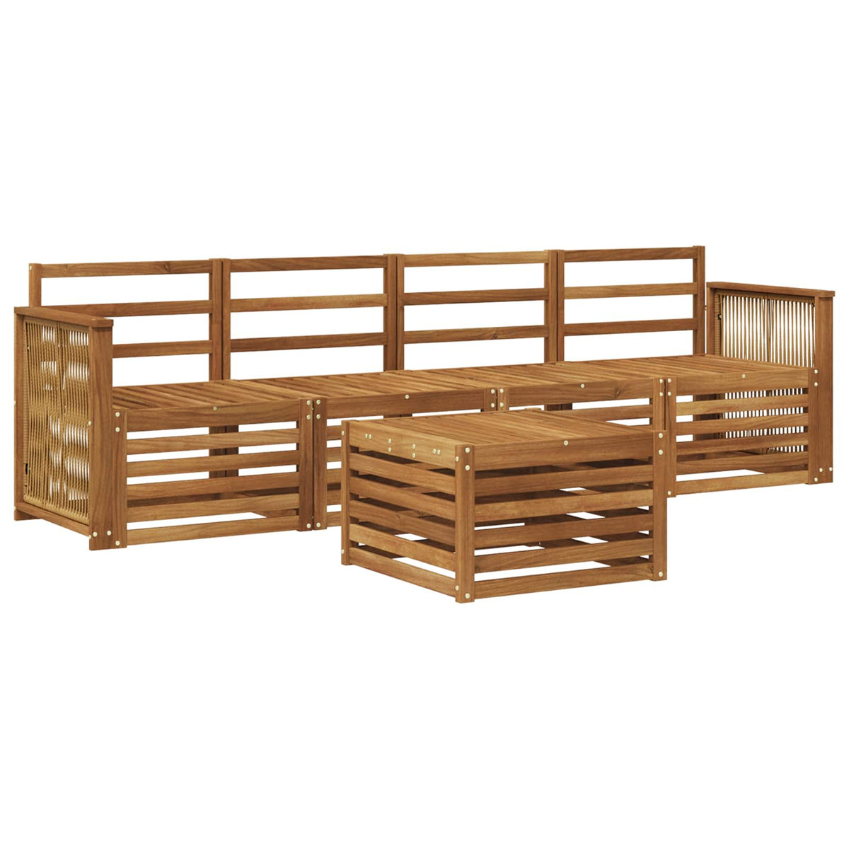 Outdoor Sofa Set 5 pcs 4-Seaters Natural Solid Acacia Wood