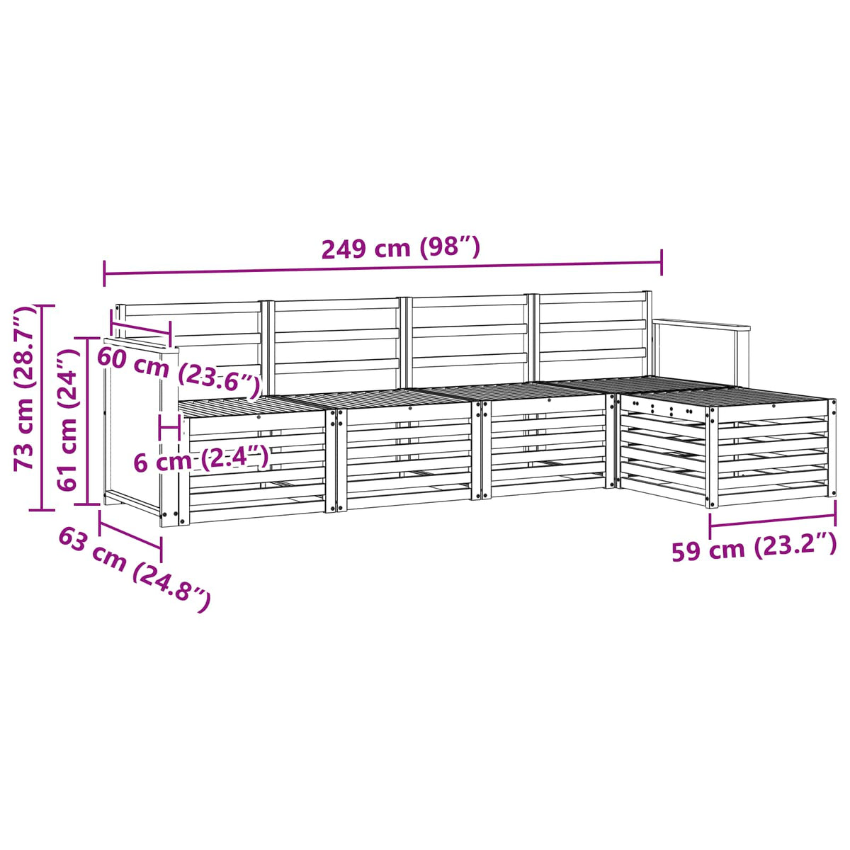 Outdoor Sofa Set 5 pcs 5-Seaters Natural Solid Acacia Wood