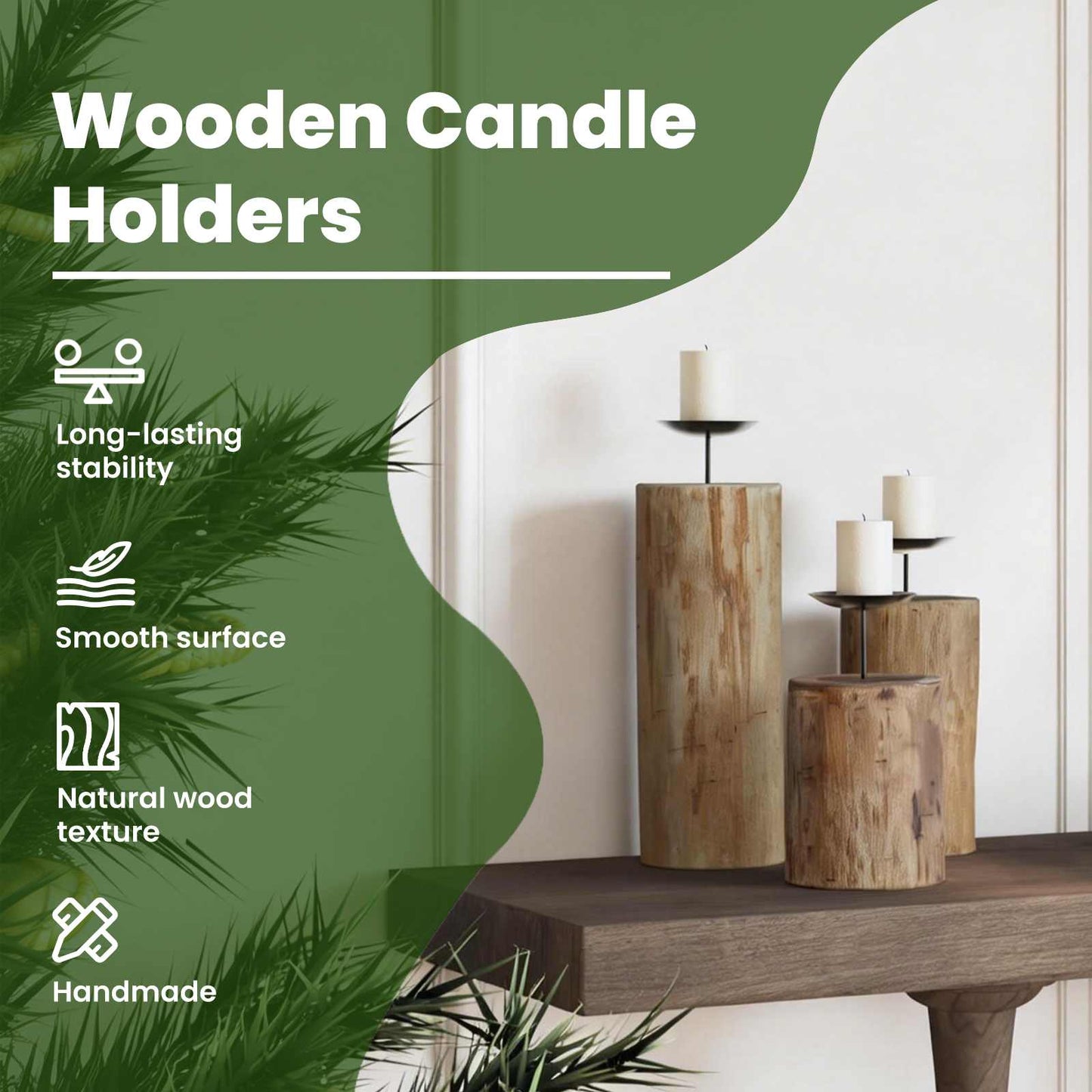 Candle Holder 3 pcs Natural Solid Teak wood