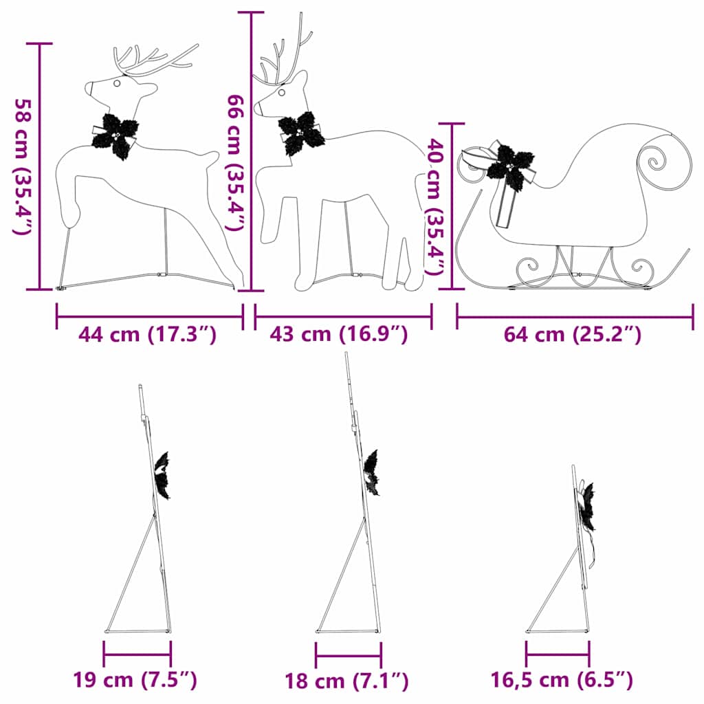 LED Reindeers 3 pcs Warm White 43 x 18 x 66 cm Fabric